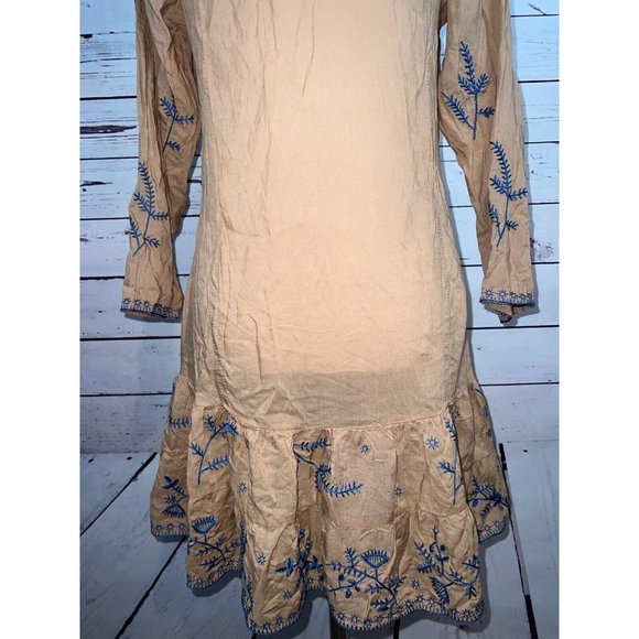 NWT Urban Mangoz‎ Dress Medium Bohemian Boho Hippie Beige Embroidered Sheer - Picture 9 of 9